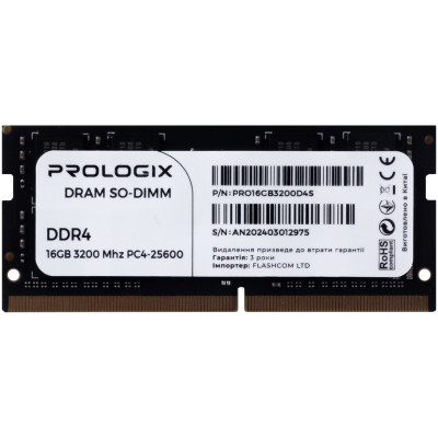 Модуль пам`ятi SO-DIMM DDR4 16GB/3200 Prologix (PRO16GB3200D4S) Модуль пам`ятi SO-DIMM DDR4 16GB/3200 Prologix (PRO16GB3200D4S)