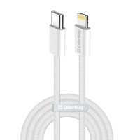 Кабель ColorWay USB Type-C - Lightning (M/M), (braided cotton) (PD Fast Charging 27W), 2 м, Gray (CW-CBPDCL068-GR) Кабель ColorWay USB Type-C - Lightning (M/M), (braided cotton) (PD Fast Charging 27W), 2 м, Gray (CW-CBPDCL068-GR)