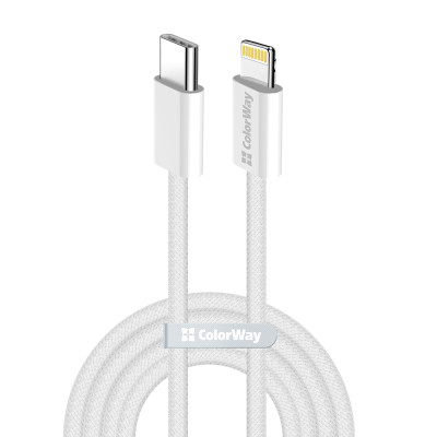 Кабель ColorWay USB Type-C - Lightning (M/M), (braided cotton) (PD Fast Charging 27W), 2 м, Gray (CW-CBPDCL068-GR) Кабель ColorWay USB Type-C - Lightning (M/M), (braided cotton) (PD Fast Charging 27W), 2 м, Gray (CW-CBPDCL068-GR)