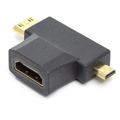 Адаптер PowerPlant (CA912056) HDMI(AF)-microHDMI(AM)/miniHDMI(AM) Black Адаптер PowerPlant (CA912056) HDMI(AF)-microHDMI(AM)/miniHDMI(AM) Black