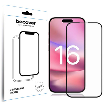 Захисне скло BeCover для Apple iPhone 16 Black (712122) Захисне скло BeCover для Apple iPhone 16 Black (712122)