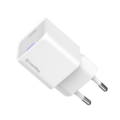 Мережевий зарядний пристрій ColorWay GaN Mini 25W PD Port PPS USB-C White (CW-CHS052PD-WT)