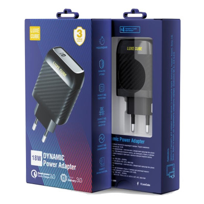 Мережевий зарядний пристрій Luxe Cube Dynamic 18W (1USBх3A) Black (4446689880896) Мережевий зарядний пристрій Luxe Cube Dynamic 18W (1USBх3A) Black (4446689880896)
