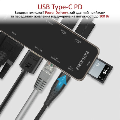 USB-хаб Promate PrimeHub-Pro USB Type-C Grey USB-хаб Promate PrimeHub-Pro USB Type-C Grey