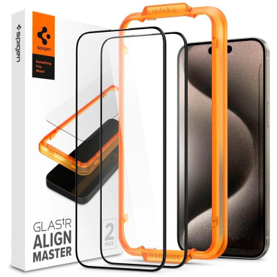 Захисне скло Spigen Glas.tR AlignMaster FC для Apple iPhone 15, Black, 2шт (AGL06906) Захисне скло Spigen Glas.tR AlignMaster FC для Apple iPhone 15, Black, 2шт (AGL06906)