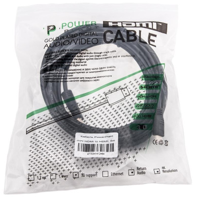 Кабель PowerPlant (KD00AS1246) miniHDMI-HDMI v1.3, 5м, Black Кабель PowerPlant (KD00AS1246) miniHDMI-HDMI v1.3, 5м, Black