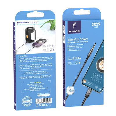Аудіо-кабель SkyDolphin SR29 3.5 мм - USB Type-C (M/M), 1 м, Black (SDAUX-000076)