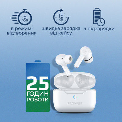 Bluetooth-гарнітура Promate ProPods White Bluetooth-гарнітура Promate ProPods White