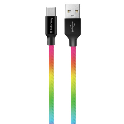 Кабель ColorWay USB - USB Type-C (M/M), 2.4 А, 1 м, Multicolor (CW-CBUC018-MC) Кабель ColorWay USB - USB Type-C (M/M), 2.4 А, 1 м, Multicolor (CW-CBUC018-MC)