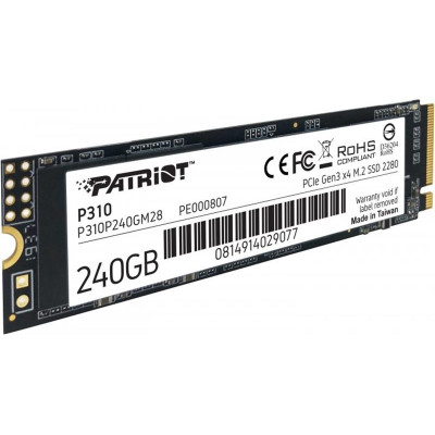 Накопичувач SSD 240GB Patriot P310 M.2 2280 PCIe NVMe 3.0 x4 TLC (P310P240GM28) Накопичувач SSD 240GB Patriot P310 M.2 2280 PCIe NVMe 3.0 x4 TLC (P310P240GM28)