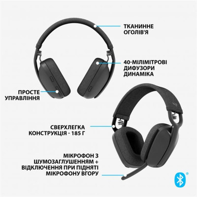 Bluetooth-гарнітура Logitech Zone Vibe 100 Wireless Graphite (981-001213) Bluetooth-гарнітура Logitech Zone Vibe 100 Wireless Graphite (981-001213)