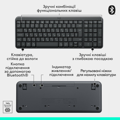 Клавiатура бездротова Logitech K250 Graphite (920-013822)