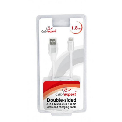 Кабель Cablexpert USB - Lightning + micro USB (M/M), 1.8 м, сірий (CCB-USB2AM-mU8P-6) Кабель Cablexpert USB - Lightning + micro USB (M/M), 1.8 м, сірий (CCB-USB2AM-mU8P-6)
