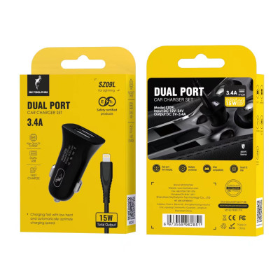 Автомобільний зарядний пристрій SkyDolphin SZ09L (2USB, 3.4A) Black (AZP-000109) + кабель Lightning Автомобільний зарядний пристрій SkyDolphin SZ09L (2USB, 3.4A) Black (AZP-000109) + кабель Lightning