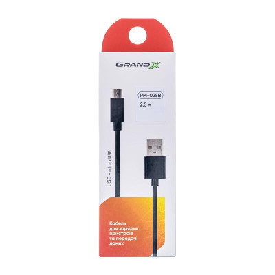 Кабель Grand-X USB - micro USB (M/M), Cu, 2.5 м, Black (PM025B) Кабель Grand-X USB - micro USB (M/M), Cu, 2.5 м, Black (PM025B)