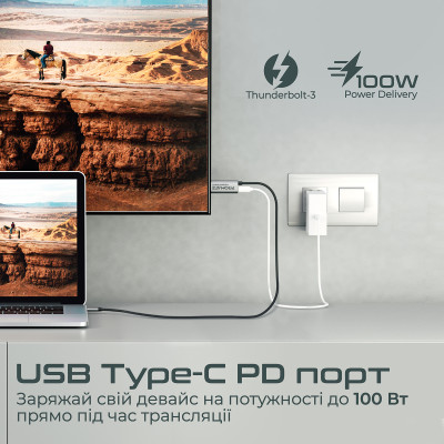 Кабель Promate HDMI-PD100 USB Type-C - HDMI V 2.0 (M/M), 1.8 м, Grey Кабель Promate HDMI-PD100 USB Type-C - HDMI V 2.0 (M/M), 1.8 м, Grey