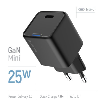 Мережевий зарядний пристрій ColorWay GaN Mini 25W PD Port PPS USB-C Black (CW-CHS052PD-BK) Мережевий зарядний пристрій ColorWay GaN Mini 25W PD Port PPS USB-C Black (CW-CHS052PD-BK)