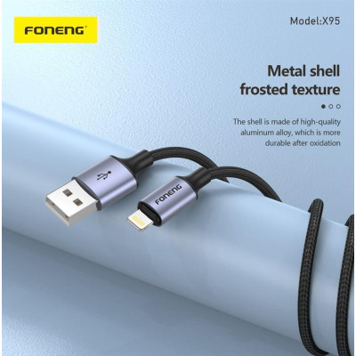 Кабель Foneng X95 Metal Head Braided Cable (3A) USB - Lightning (M/M), 1.2 м, Black (X95-CA-IP) Кабель Foneng X95 Metal Head Braided Cable (3A) USB - Lightning (M/M), 1.2 м, Black (X95-CA-IP)