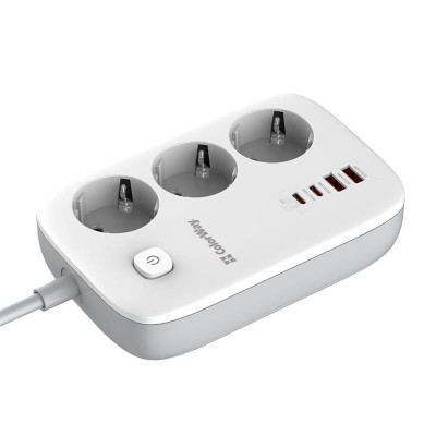 Фільтр живлення ColorWay CW-CHE34PDW GaN3 Pro PD 65W (2USB-A + 2 TYPE-C) 3 розетки, 4 USB, 2 м, білий Фільтр живлення ColorWay CW-CHE34PDW GaN3 Pro PD 65W (2USB-A + 2 TYPE-C) 3 розетки, 4 USB, 2 м, білий