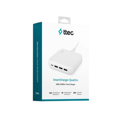 Мережевий зарядний пристрій Ttec SmartCharger Quattro GaN USB-C/USB-A 65W White (2SCG02B) Мережевий зарядний пристрій Ttec SmartCharger Quattro GaN USB-C/USB-A 65W White (2SCG02B)