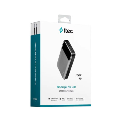 Універсальна мобільна батарея Ttec 20000mAh ReCharger Pro LCD PD 130W Space Gray (2BB218UG) Універсальна мобільна батарея Ttec 20000mAh ReCharger Pro LCD PD 130W Space Gray (2BB218UG)