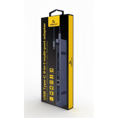 Док-станція Cablexpert USB-C 9-в-1 (A-CM-COMBO9-02) USB-хаб + HDMI/VGA/PD/LAN/3.5-мм аудіо Док-станція Cablexpert USB-C 9-в-1 (A-CM-COMBO9-02) USB-хаб + HDMI/VGA/PD/LAN/3.5-мм аудіо