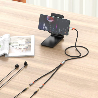 Кабель XO AUX 2х3.5 мм - USB Type-C (F/M), 1 м, Black (NB-R269B.black)