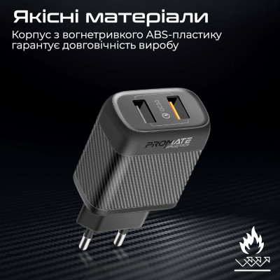 Зарядний пристрій Promate BiPlug-QC3 Black Зарядний пристрій Promate BiPlug-QC3 Black