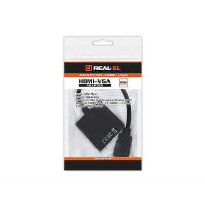 Адаптер REAL-EL HDMI - VGA (M/F), 0.15 м, чорний (EL123500020) Адаптер REAL-EL HDMI - VGA (M/F), 0.15 м, чорний (EL123500020)