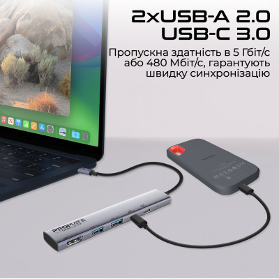 USB-хаб Promate LinkHub-5x USB Type-C 5-в-1 Grey USB-хаб Promate LinkHub-5x USB Type-C 5-в-1 Grey
