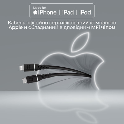Кабель Promate PowerLine-Ci120 USB Type-C - Lightning (M/M), 2.2 A, 20 W, 1.2 м, Black Кабель Promate PowerLine-Ci120 USB Type-C - Lightning (M/M), 2.2 A, 20 W, 1.2 м, Black