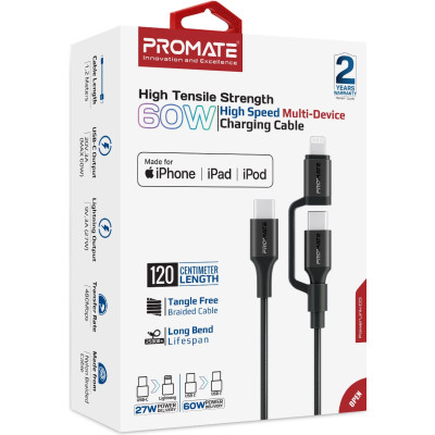 Кабель Promate USB Type-C - USB Type-C Lightning (M/M), 3A, 60W, 1.2 м, Black (powerlink-cci.black) Кабель Promate USB Type-C - USB Type-C Lightning (M/M), 3A, 60W, 1.2 м, Black (powerlink-cci.black)