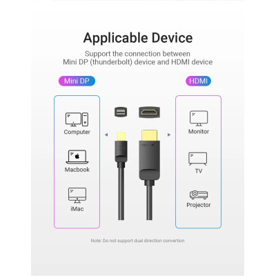 Кабель Vention MiniDisplayPort - HDMI V 1.4 (M/M), 3 м, чорний (HAHBI) Кабель Vention MiniDisplayPort - HDMI V 1.4 (M/M), 3 м, чорний (HAHBI)