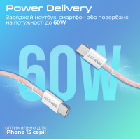 Кабель Promate EcoLine-CC200 USB Type-C - USB Type-C (M/M), 3 A, 60 W, 2 м, Pink Кабель Promate EcoLine-CC200 USB Type-C - USB Type-C (M/M), 3 A, 60 W, 2 м, Pink