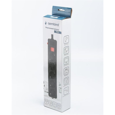 Фільтр живлення Gembird Pro (SPG5-G-10B-PRO) 5 розеток, 3м, чорний Фільтр живлення Gembird Pro (SPG5-G-10B-PRO) 5 розеток, 3м, чорний