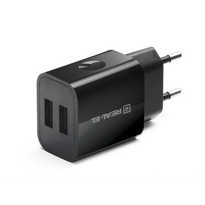 Мережевий зарядний пристрій REAL-EL CH-210 (2USB, 2.1A) Black