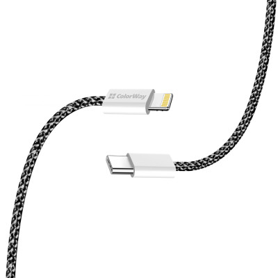 Кабель ColorWay Lightning + USB Type-C (M/M), 3.0 А, 1 м, Black (CW-CBPDCL061-BK) Кабель ColorWay Lightning + USB Type-C (M/M), 3.0 А, 1 м, Black (CW-CBPDCL061-BK)