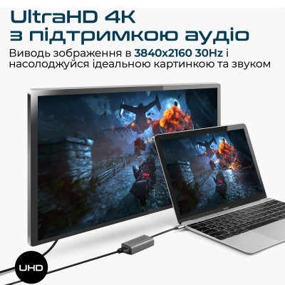 Адаптер Promate USB Type-C - HDMI (M/F) Grey (medialink-h1.grey) Адаптер Promate USB Type-C - HDMI (M/F) Grey (medialink-h1.grey)