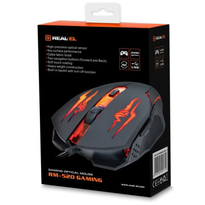Миша REAL-EL RM-520 Gaming Black  (EL123200020)
