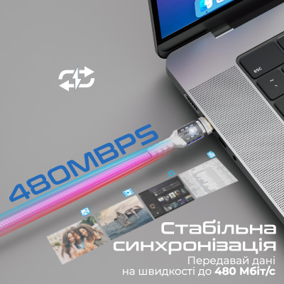 Кабель Promate Lucidline-CC120 USB Type-C - USB Type-C (M/M), 5 A, 100 W, 1.2 м, White Кабель Promate Lucidline-CC120 USB Type-C - USB Type-C (M/M), 5 A, 100 W, 1.2 м, White