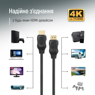 Кабель ColorWay HDMI - HDMI V 2.0 (M/M), 4K/60 Гц, 5 м, Black (CW-CBHD080-BK) Кабель ColorWay HDMI - HDMI V 2.0 (M/M), 4K/60 Гц, 5 м, Black (CW-CBHD080-BK)