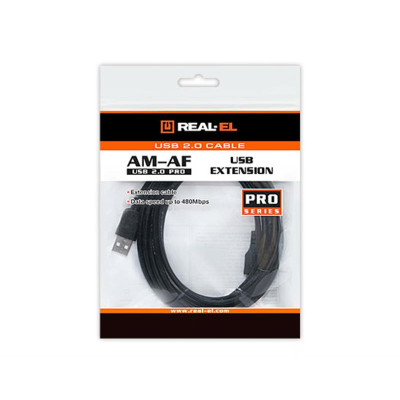 Кабель REAL-EL Pro USB - USB V 2.0 (M/F), 2 м, чорний (EL123500028) Кабель REAL-EL Pro USB - USB V 2.0 (M/F), 2 м, чорний (EL123500028)