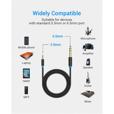 Кабель Vention 6.35 мм - 3.5 мм (M/M), 2 м, Black (BABBH) Кабель Vention 6.35 мм - 3.5 мм (M/M), 2 м, Black (BABBH)