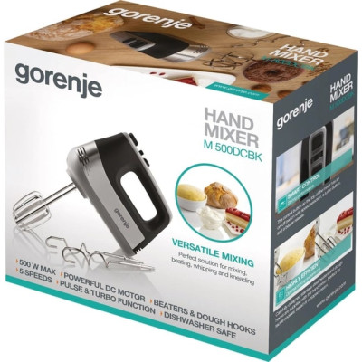 Міксер Gorenje ручний 500Вт, насадки-4 вінчика, турборежим, чорний M500DCBK