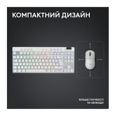 Клавiатура бездротова Logitech G PRO X TKL Lightspeed White Tactile (920-012148)