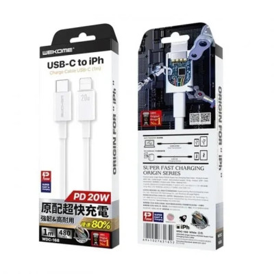 Кабель WK WDC-168 USB Type-C - Lightning (M/M), 1 м, 20W, White (6941027631652) Кабель WK WDC-168 USB Type-C - Lightning (M/M), 1 м, 20W, White (6941027631652)
