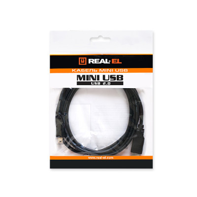 Кабель REAL-EL USB - mini USB V 2.0 (M/M), 1.8 м, чорний (EL123500006) Кабель REAL-EL USB - mini USB V 2.0 (M/M), 1.8 м, чорний (EL123500006)
