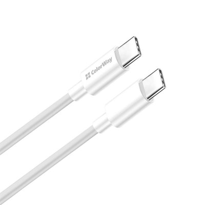 Кабель ColorWay USB Type-C - USB Type-C (M/M), PD Fast Charging 65W, 3.0 А, 1 м, White (CW-CBPDCC055-WT) Кабель ColorWay USB Type-C - USB Type-C (M/M), PD Fast Charging 65W, 3.0 А, 1 м, White (CW-CBPDCC055-WT)