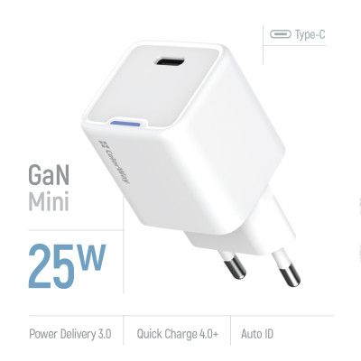 Мережевий зарядний пристрій ColorWay GaN Mini 25W PD Port PPS USB-C White (CW-CHS052PD-WT)