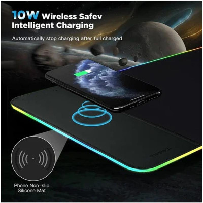 Килимок для миші з бездротовим зарядним пристроєм Choetech (T543-F) RGB Illuminated 15W Wireless Charging Mouse Pad Килимок для миші з бездротовим зарядним пристроєм Choetech (T543-F) RGB Illuminated 15W Wireless Charging Mouse Pad